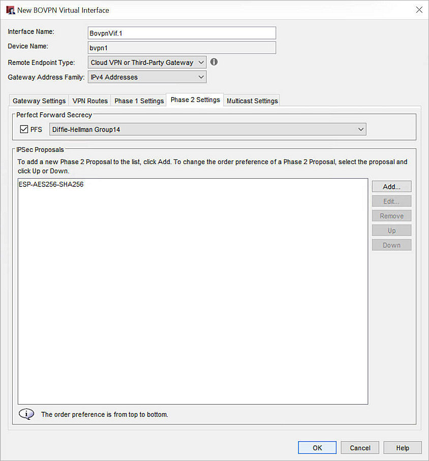 Screen shot of the BOVPN virtual interfaces list